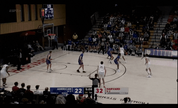 Harvard men's basketball footage with certain players highlighted using special effects