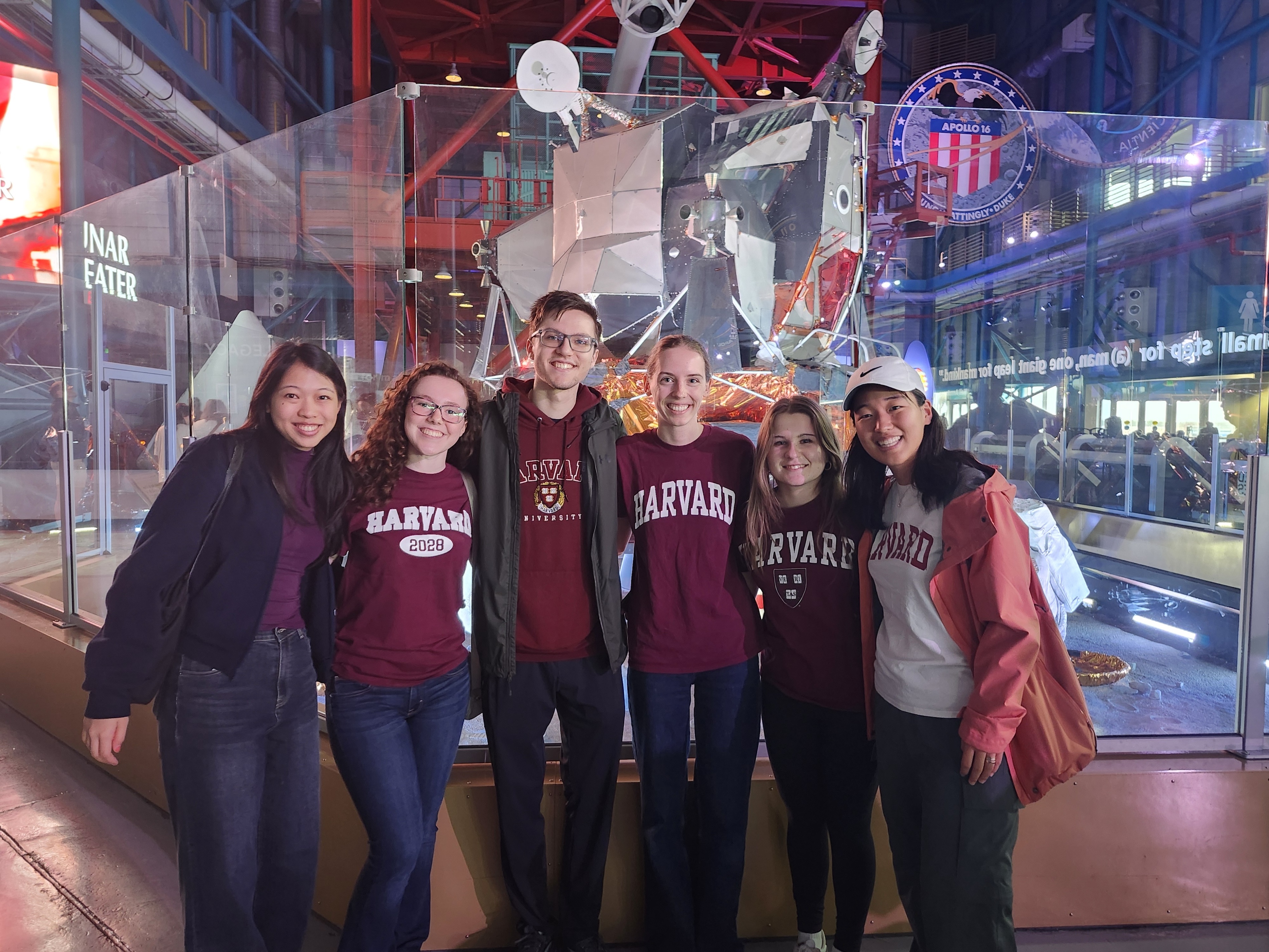 Harvard SEAS students in front of a lunar lander at Kennedy Space Center in Florida