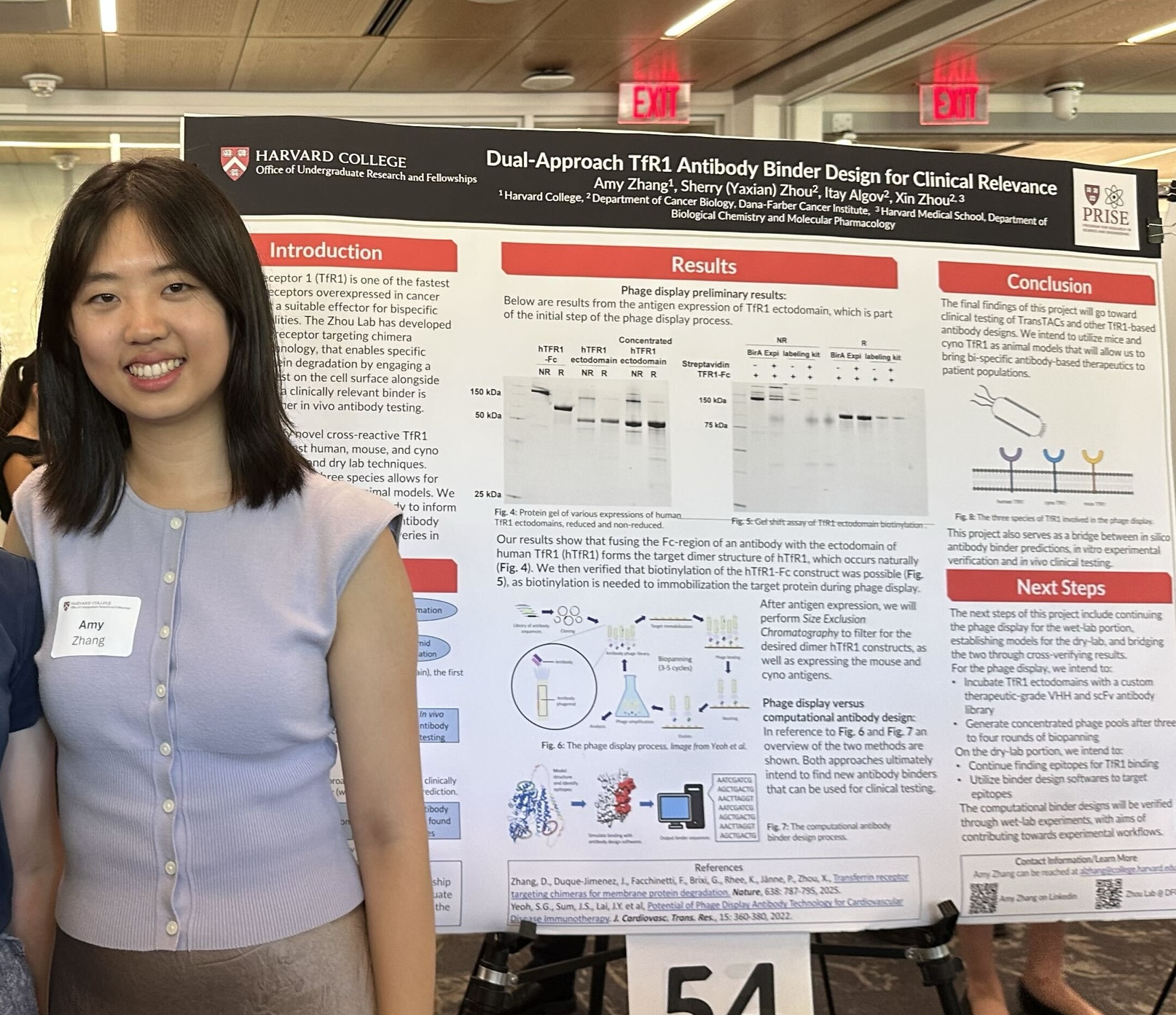 Harvard SEAS student Amy Zhang in front of a research poster