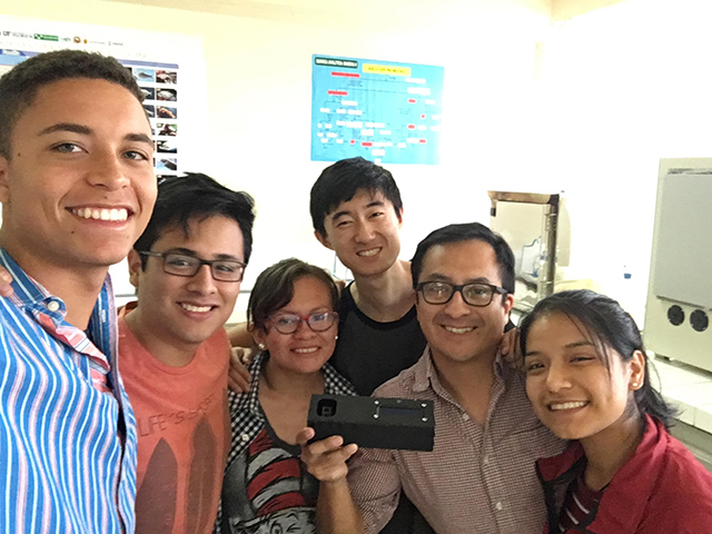In Peru, the students from SEAS and UTEC collaborated to develop this soil-testing spectrometry device, being held by UTEC engineering professor Carlos Alfredo Rios Perez. 