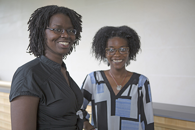 (Left) Renita Horton, Ph.D. ’14 and Sydney Reed, an undergraduate who works in Horton’s lab at Mississippi State University, collaborated on research at Harvard this summer. (Photo by Adam Zewe/SEAS Communications)