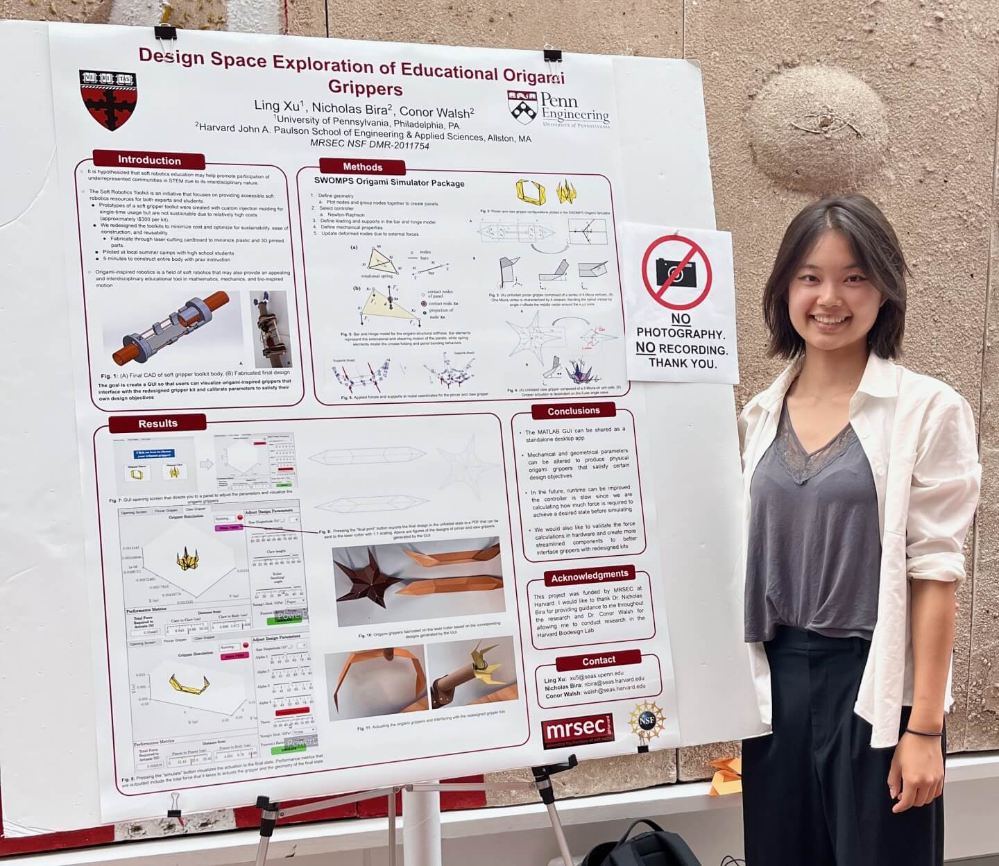 Ling Xu, a rising senior mechanical engineering and applied mechanics major at the University of Pennsylvania, with her REU research poster