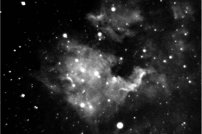 black and white image of the North American nebula 