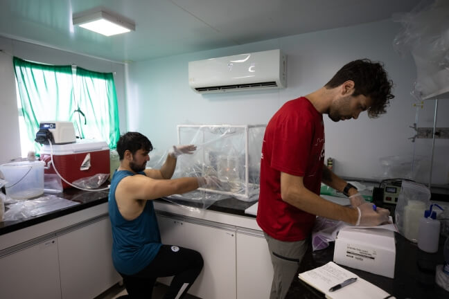 researchers in the lab on the boat