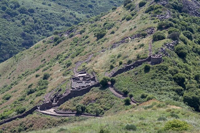 A view of the ruins of Gamla in the hills