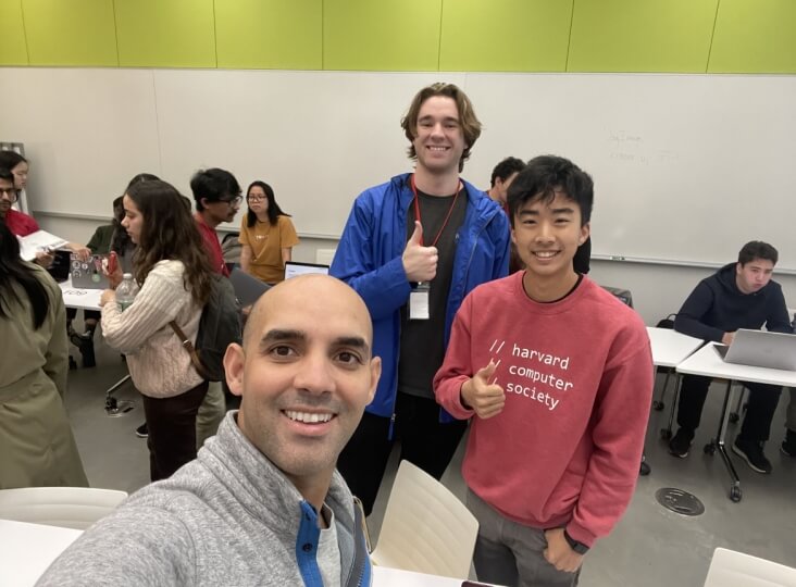 DRIFTS.space team Montgomery Bohde, Matt Tengtakrool and Ankit Devalla at HackHarvard 2023