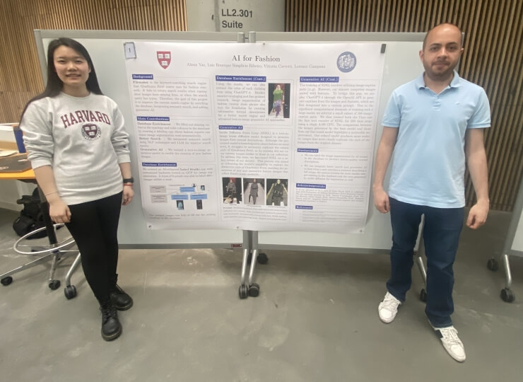 Harvard SEAS students Yuhan Yao and Luis Henrique Simplício Ribeiro with their master's capstone project poster