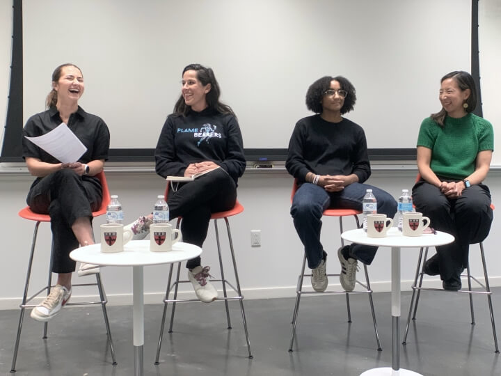 Harvard SEAS GSD student Sara Falkson with panelists Jamie Mittleman, Lauren Scruggs and Christine Yu