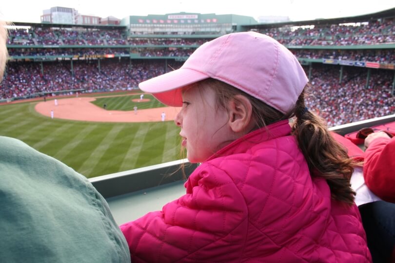 Harvard SEAS alum Bridget Sands, A.B. '24, at her first Boston Red Sox baseball game at Fenway Park
