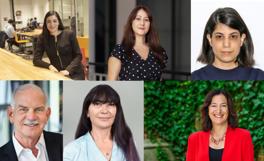 Top from left: Stephanie Gil, Arsenia Chorti, Michal Yemini. Bottom from left: H. Vincent Poor, Angelia Nedić, and Andrea J. Goldsmith