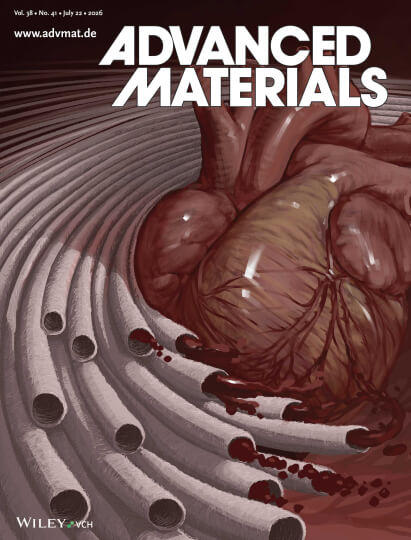 advanced materials journal cover image depicting a stylized cardiovascular system