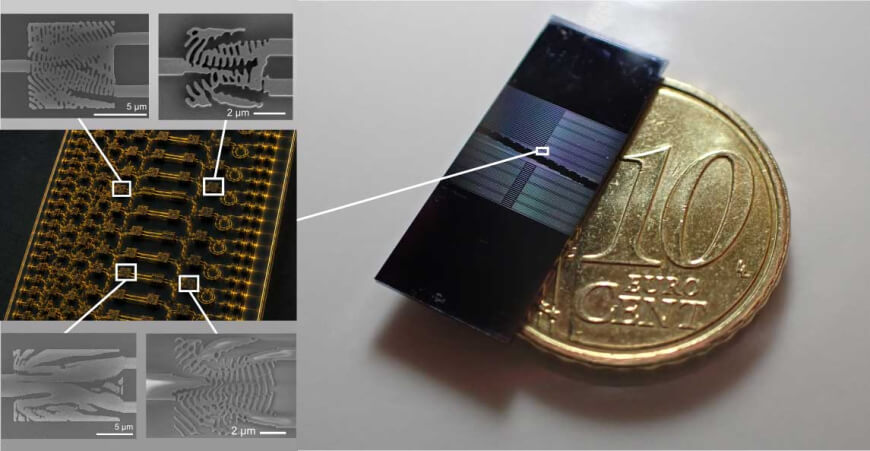 close-up of algorithm-designed photonic circuit