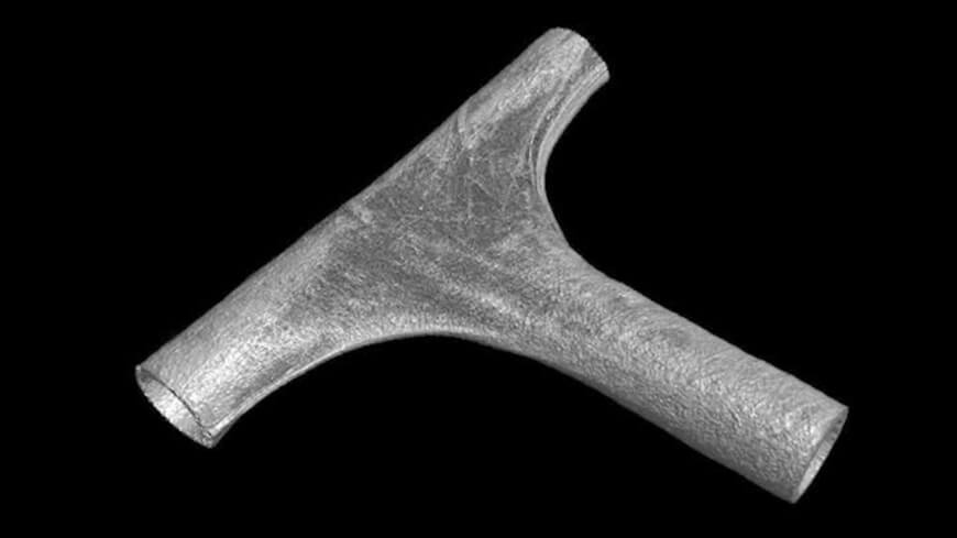 Black and white image of a custom-designed vascular graft. 