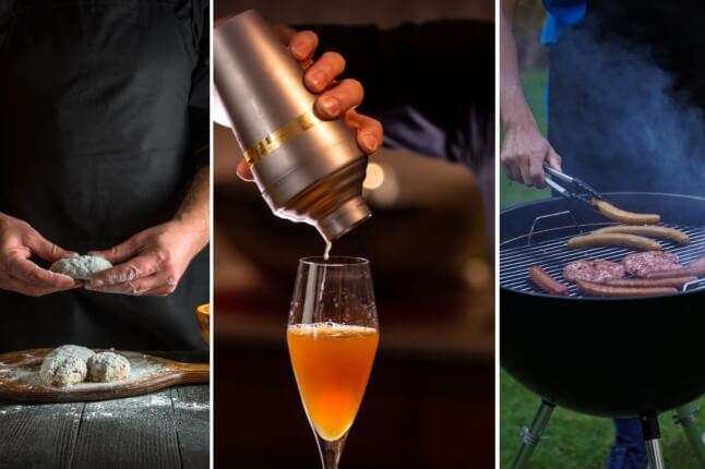 images of baking, cocktail and BBQ