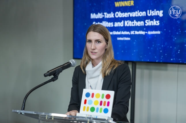 SEAS postdoctoral researcher Esther Rolf accepts her United Nations “Strategic Development Goals Digital Gamechanger Award''