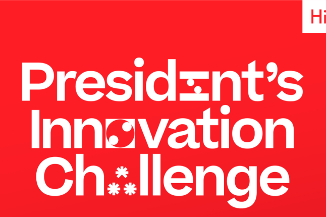 A two-tone red graphic that says "President's Innovation Challenge"