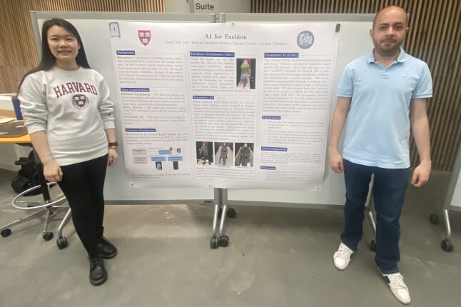 Harvard SEAS students Yuhan Yao and Luis Henrique Simplício Ribeiro with their master's capstone project poster
