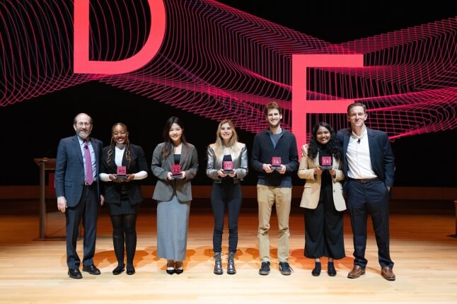 Ben Schafer, third from right, accepts his Ingenuity Award the 2024 Harvard Innovation Labs President's Innovation Challenge