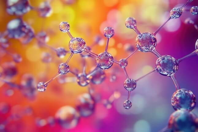artistic representation of polymer molecules against a color background