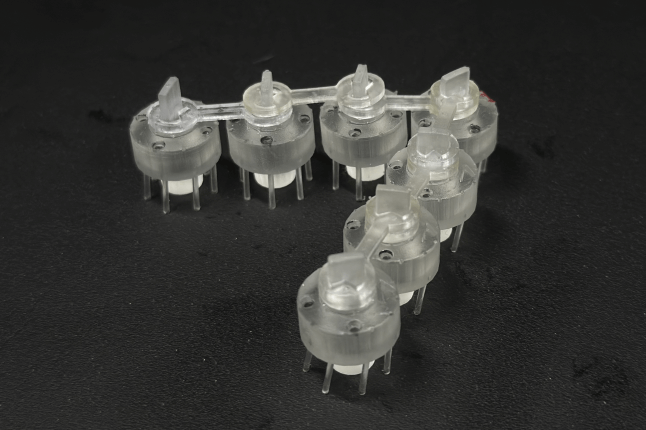 close-up of v-shaped link-bot