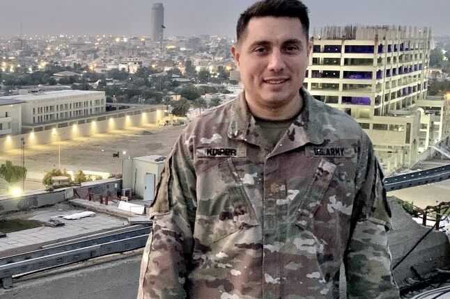 Harvard SEAS alum Patrick Kuiper, M.E. ‘16 in his army combat uniform
