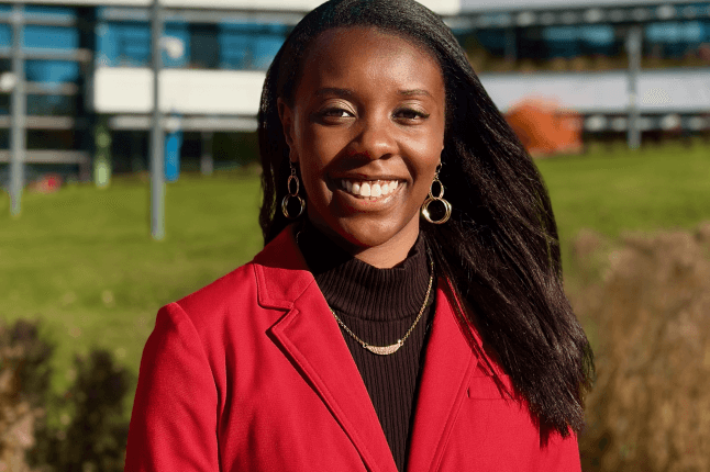 Harvard SEAS student Atte Kadoma outside the Science and Engineering Complex