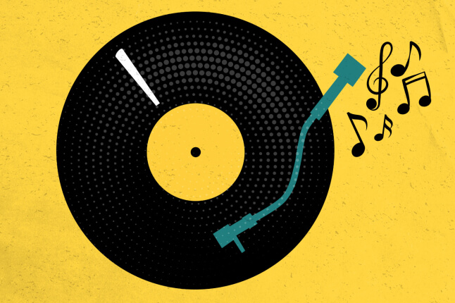 illustration of a vinyl record playing music