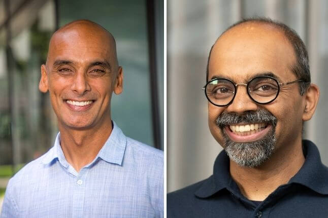Two side‑by‑side portrait photos of smiling men