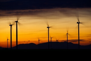 Windmills at sunset