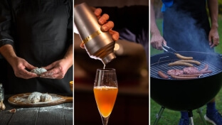 images of baking, cocktail and BBQ