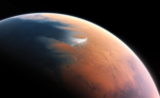 Artist's rendering of Mars 4 billion years ago with oceans on its surface.