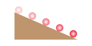 several balls rolling down an inclined plane