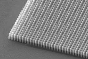 A scanning electron microscope image of a bilayer metasurface